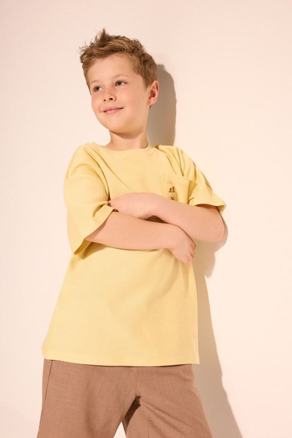 100% Cotton Overless Crew Neck Embroidered Pocket Printed Short Sleeve T-Shirt Boys