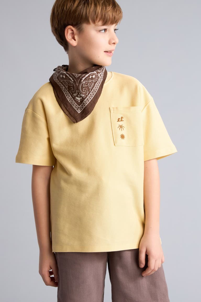 100% Cotton Overless Crew Neck Embroidered Pocket Printed Short Sleeve T-Shirt Boys