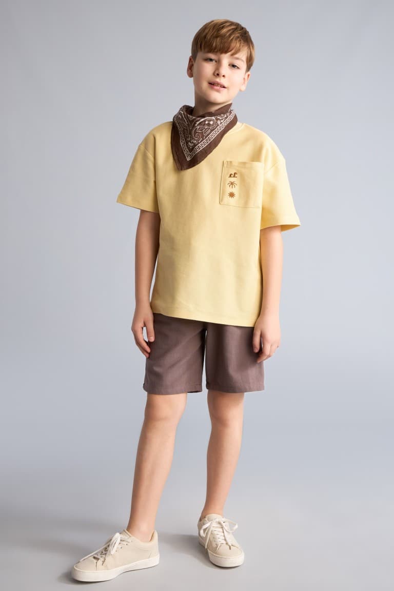 100% Cotton Overless Crew Neck Embroidered Pocket Printed Short Sleeve T-Shirt Boys