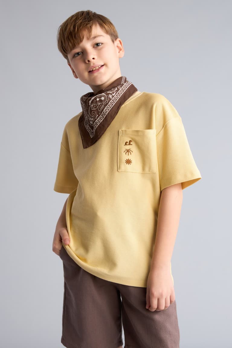 100% Cotton Overless Crew Neck Embroidered Pocket Printed Short Sleeve T-Shirt Boys