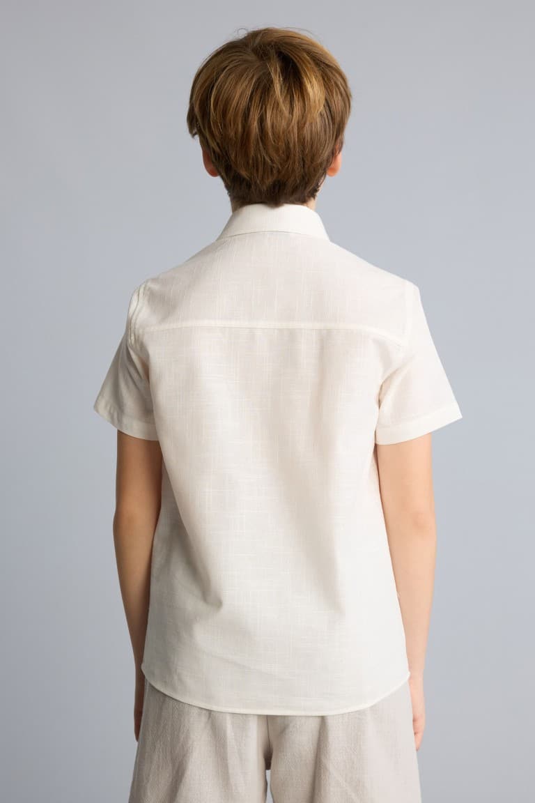 100% Cotton Overless Polo Collar Tropical Patterned Short Sleeve Shirt for Boys
