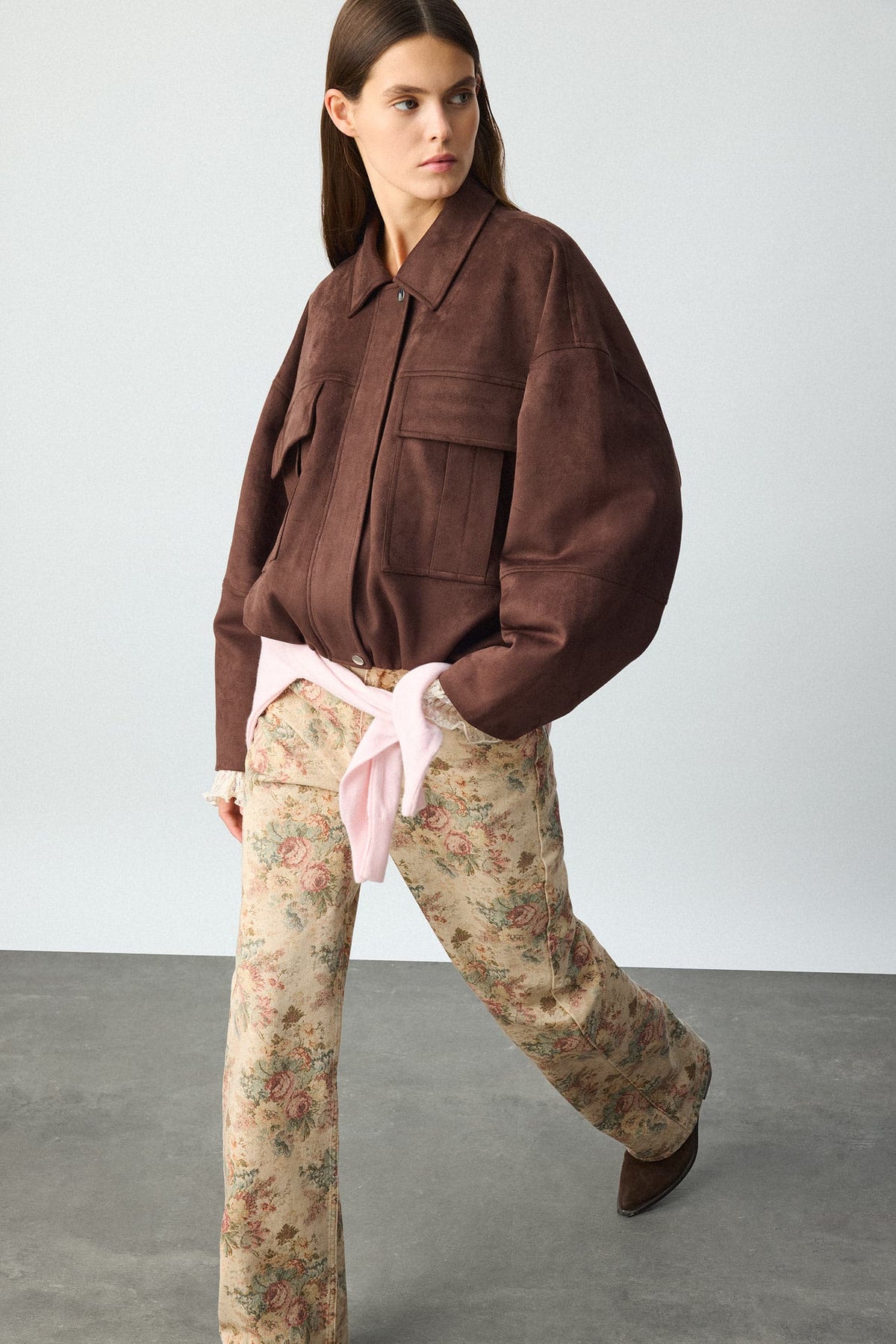 Balloon Fit Jacket Collar Zipper Snap Closure Jacket Coat
