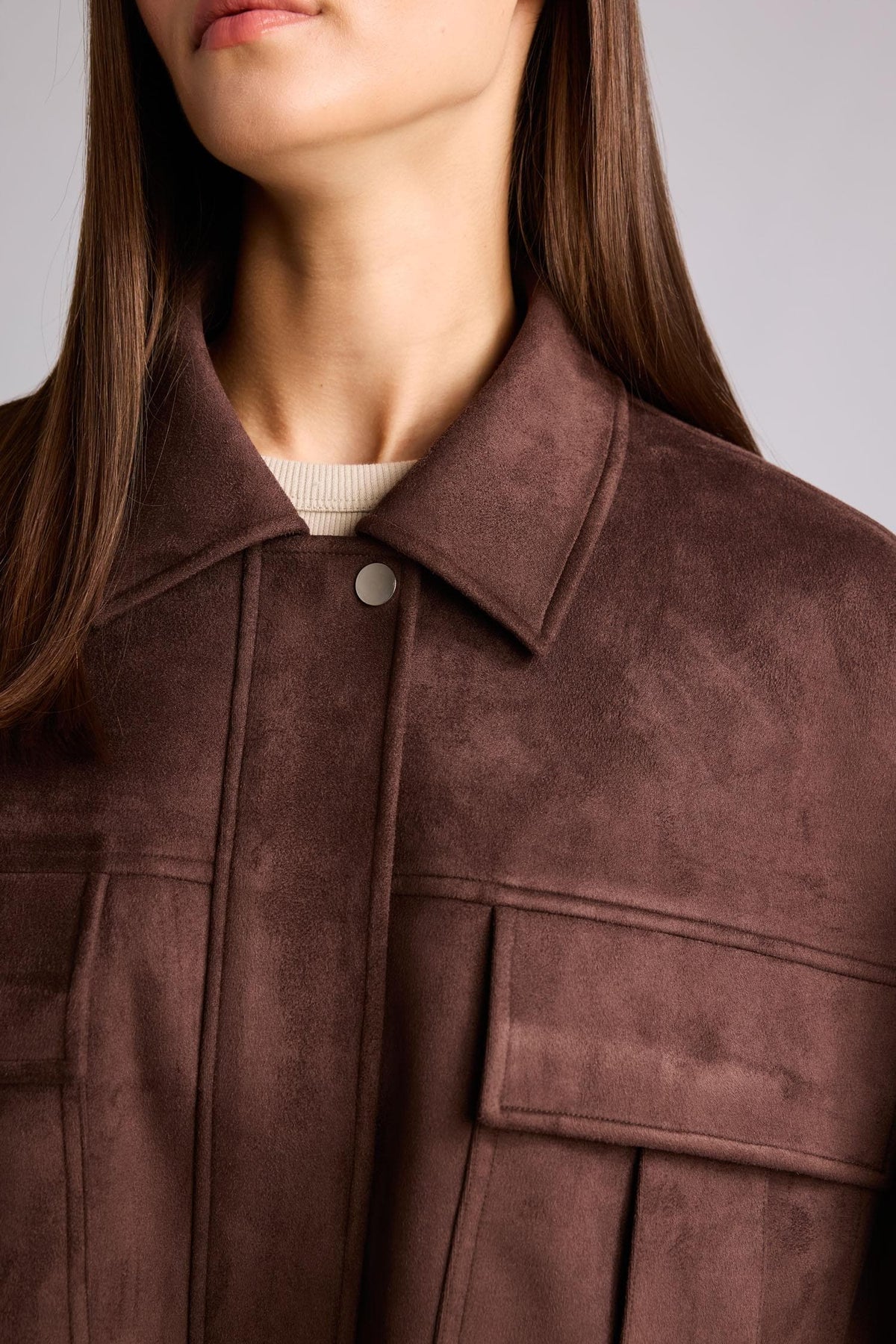 Balloon Fit Jacket Collar Zipper Snap Closure Jacket Coat