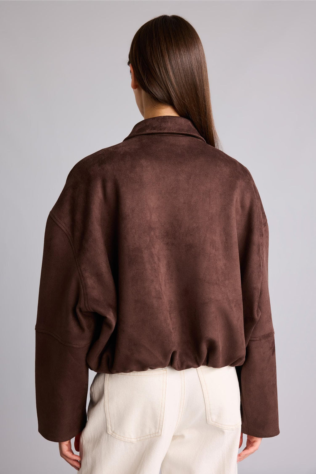 Balloon Fit Jacket Collar Zipper Snap Closure Jacket Coat