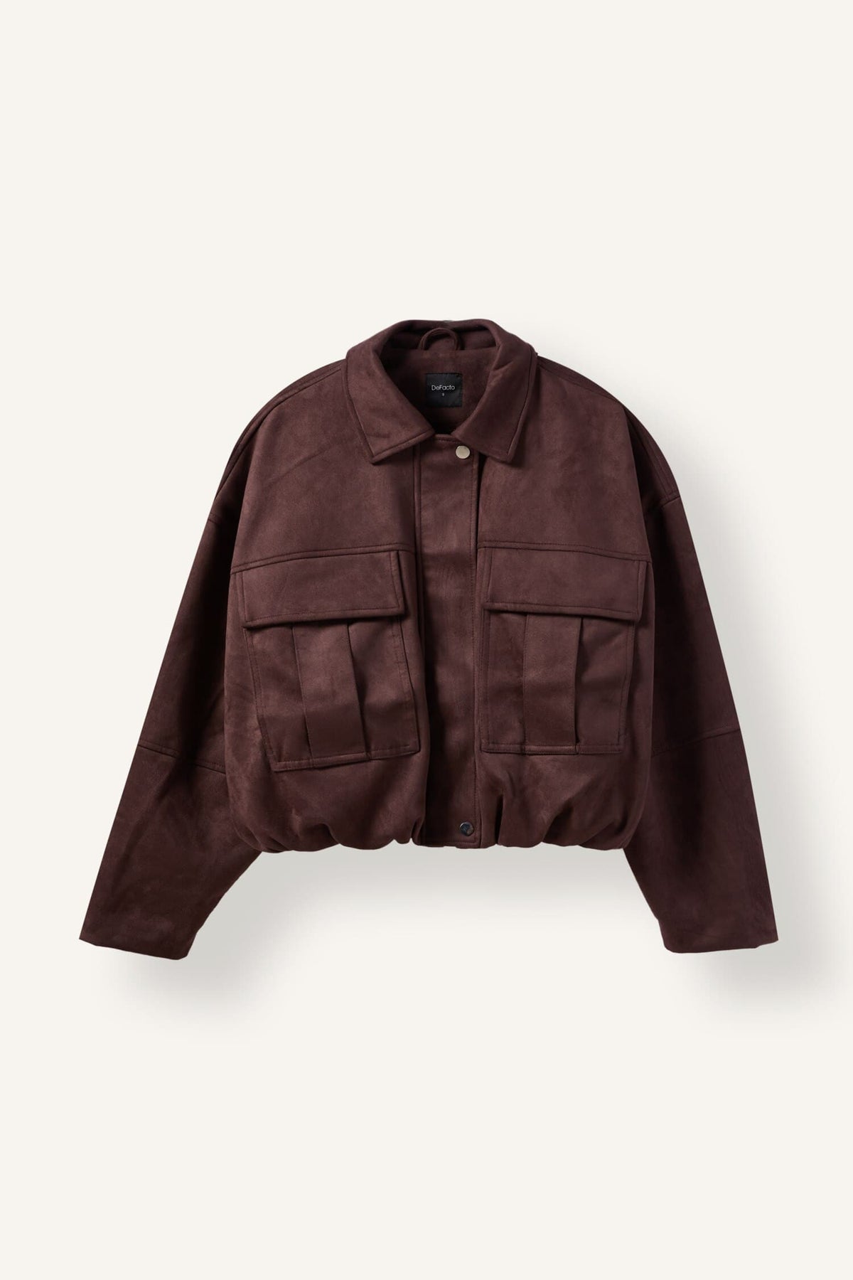 Balloon Fit Jacket Collar Zipper Snap Closure Jacket Coat