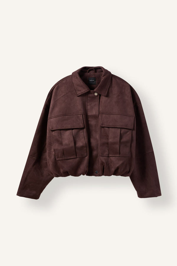Balloon Fit Jacket Collar Zipper Snap Closure Jacket Coat