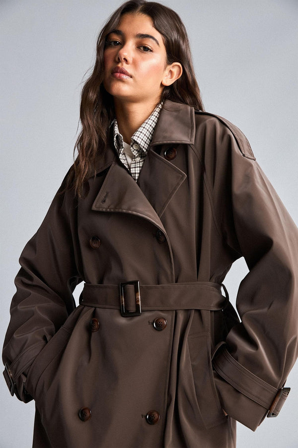 Regular Fit Belted Double Breasted Long Trench Coat