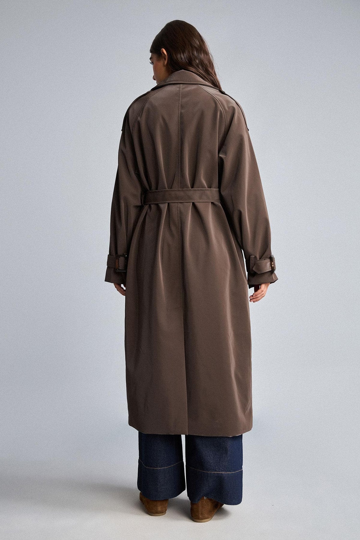 Regular Fit Belted Double Breasted Long Trench Coat