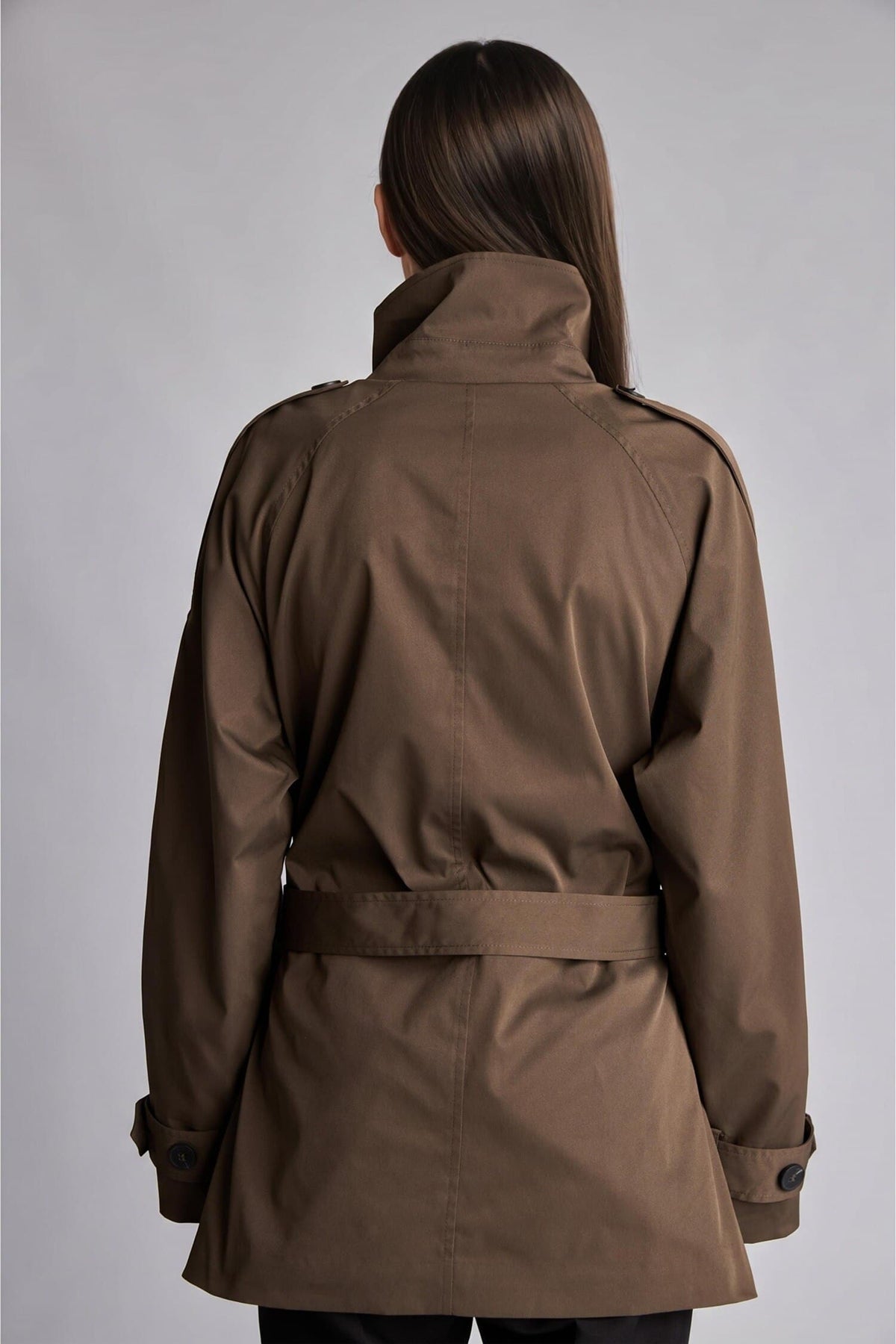Regular Fit Stand-Up Collar Belted Buttoned Trench Coat