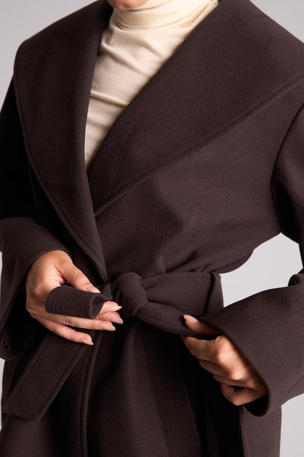 Regular Fit Shawl Collar Belted Short Cachet Coat
