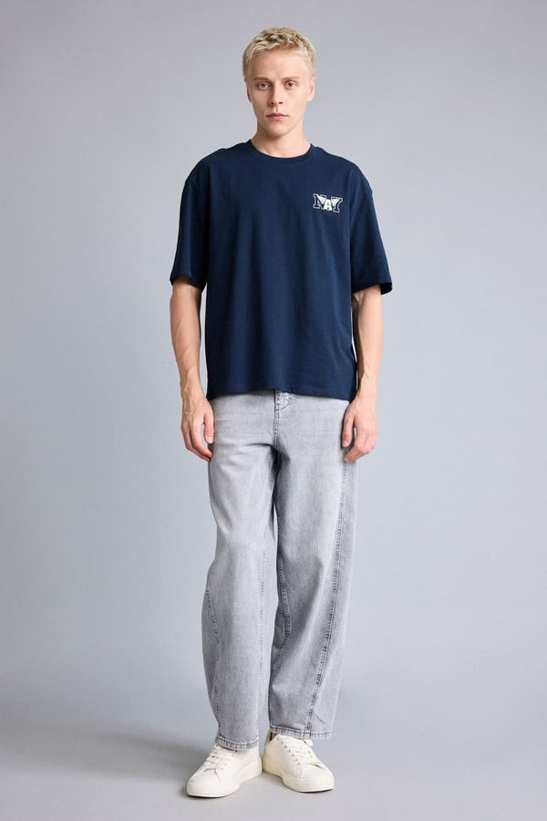 Boxy Fit Short Sleeve T-Shirt with Text Print on the Back