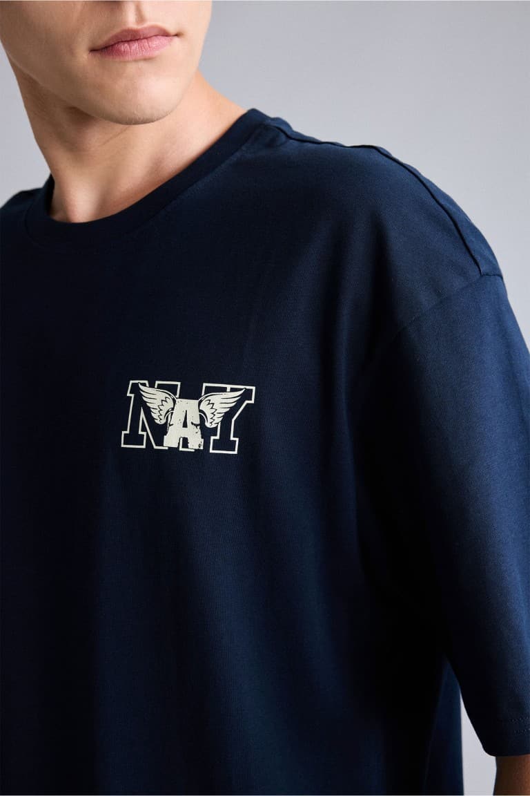 Boxy Fit Short Sleeve T-Shirt with Text Print on the Back