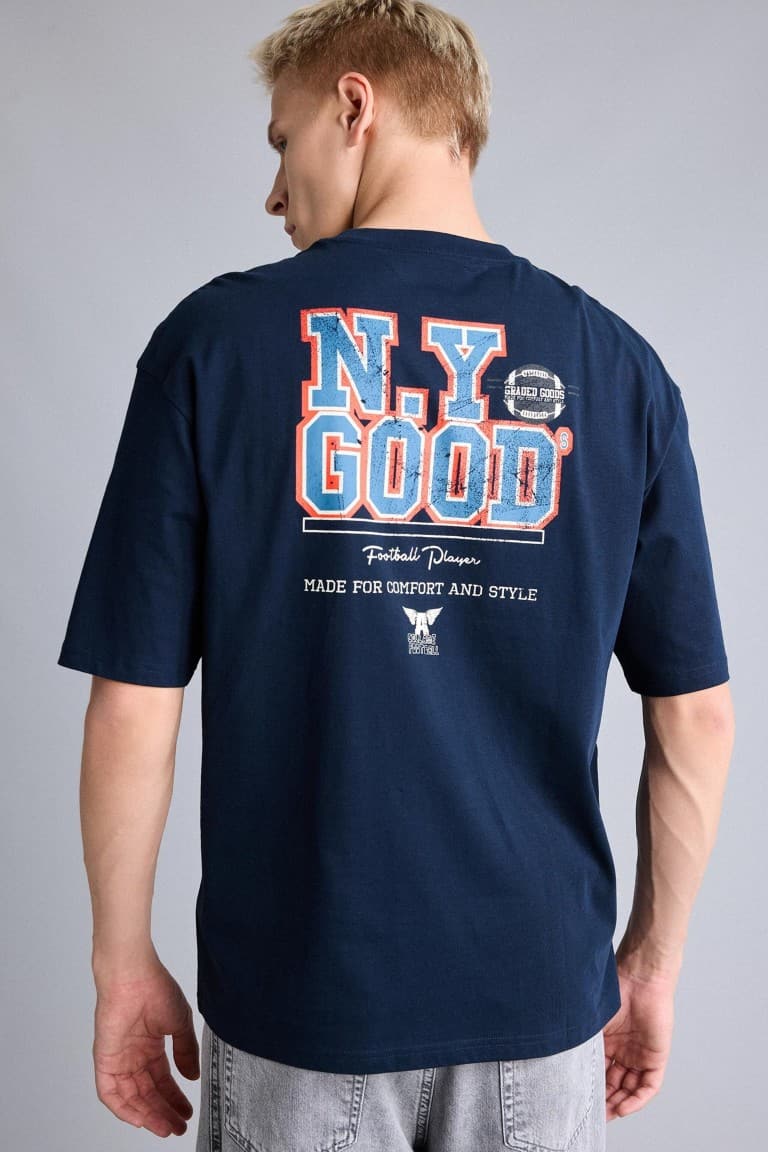 Boxy Fit Short Sleeve T-Shirt with Text Print on the Back
