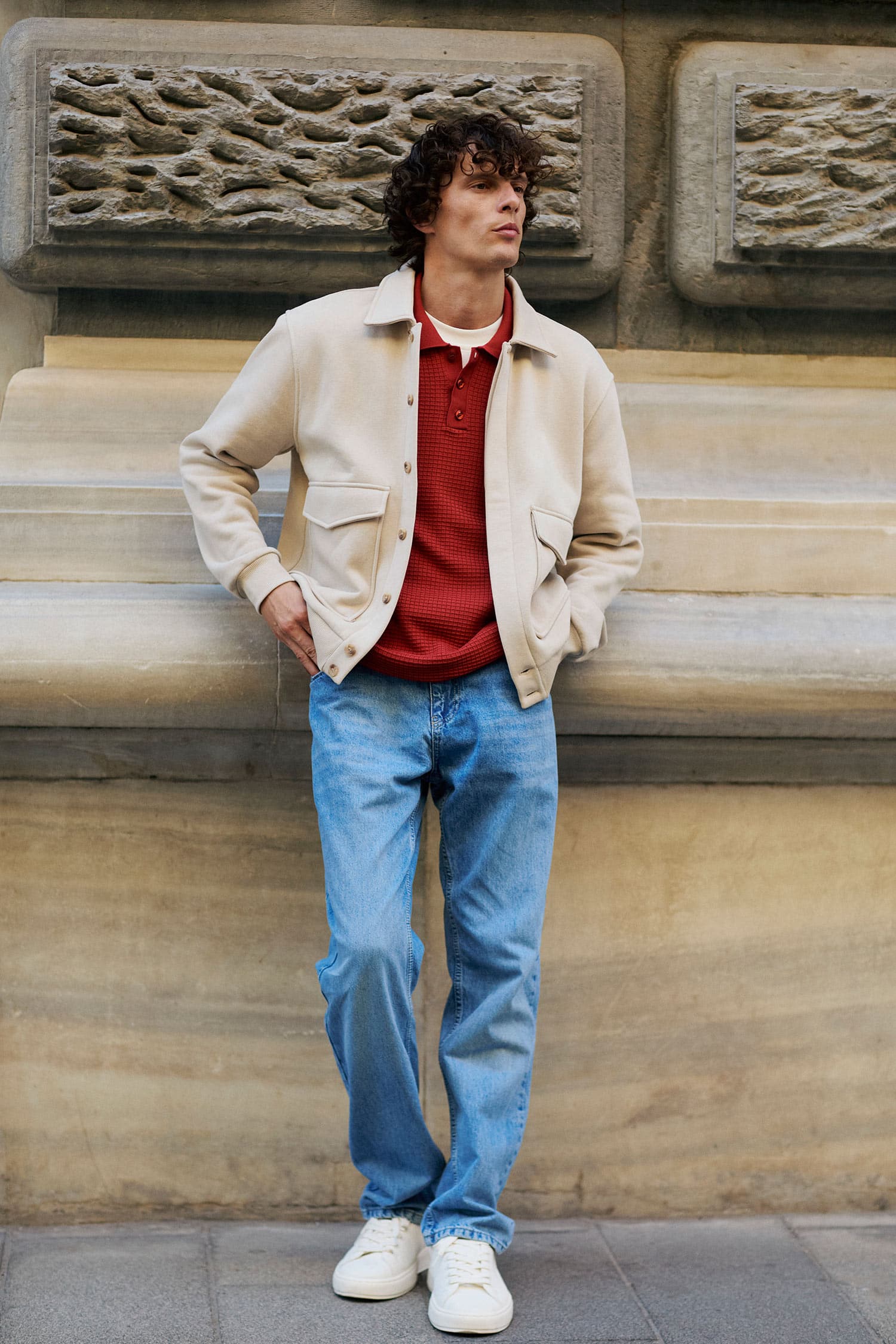 Regular Fit Polo Collar Flap Pocket Soft Down Thessaloniki Fabric Basic Jacket Cardigan Secondary image