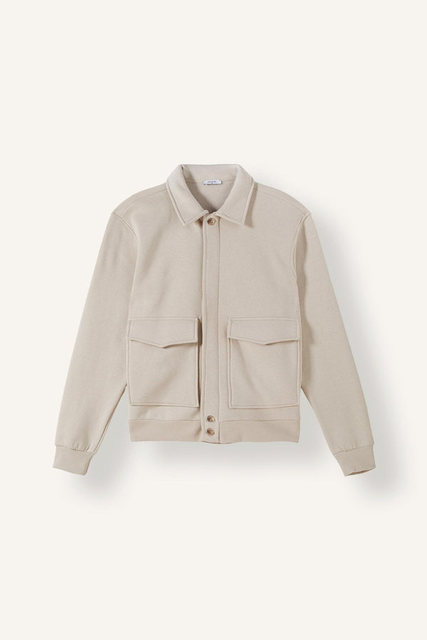 Regular Fit Polo Collar Flap Pocket Soft Down Thessaloniki Fabric Basic Jacket Cardigan