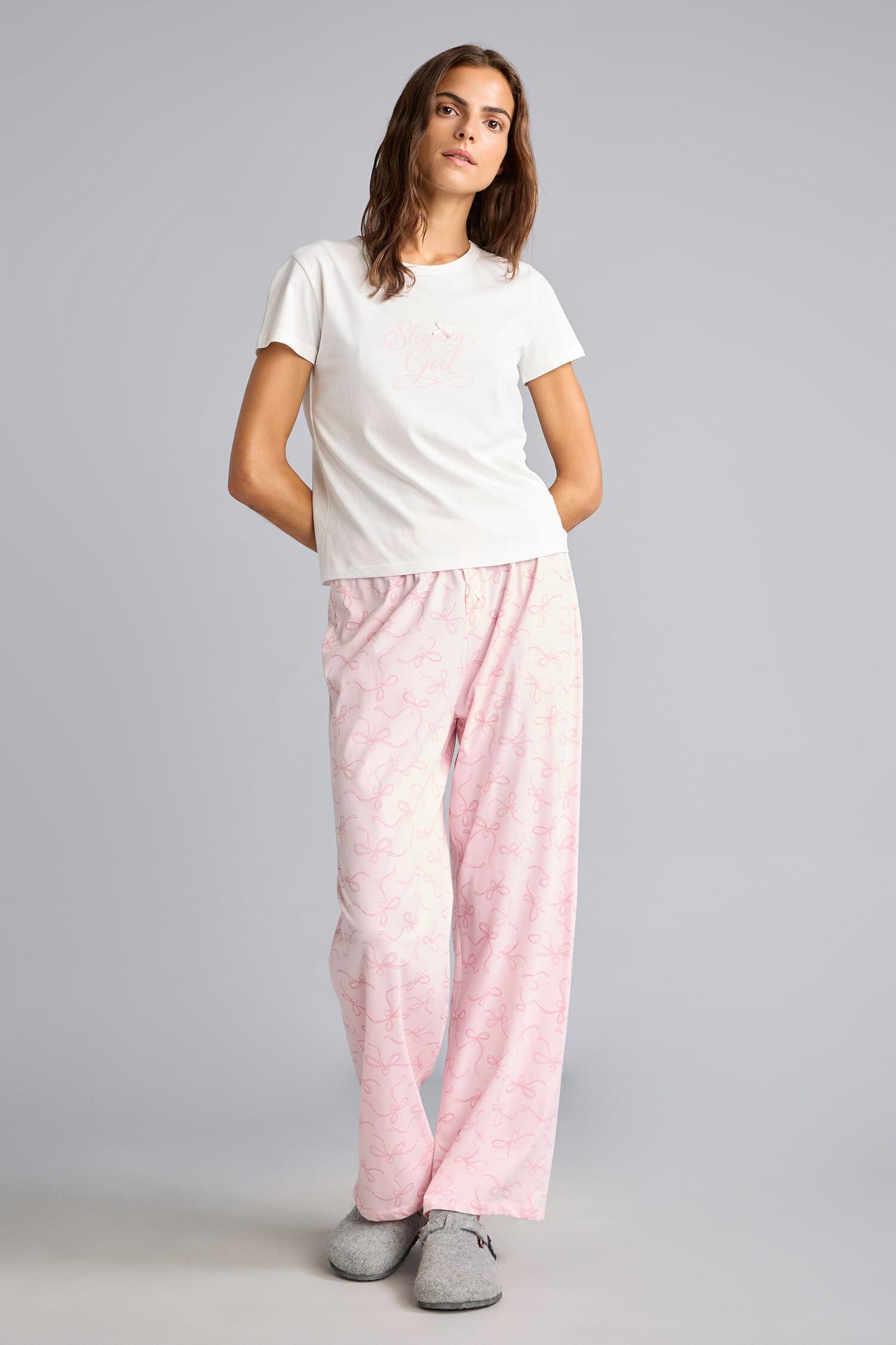 Short Sleeve Top Patterned Wide Leg Bottom Pajama Set Secondary image