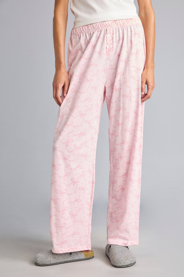 Short Sleeve Top Patterned Wide Leg Bottom Pajama Set