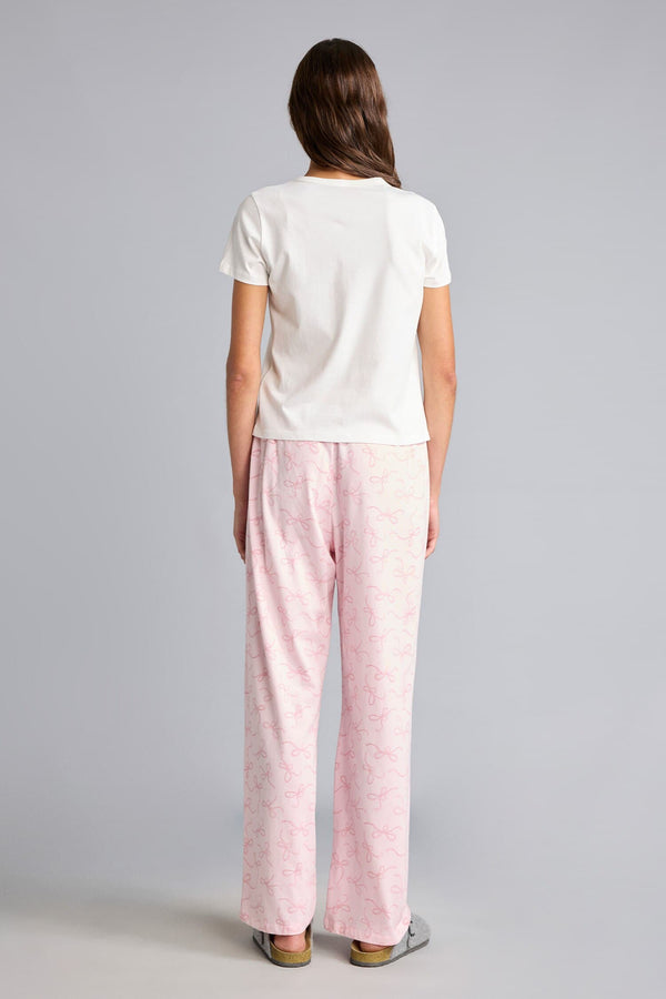 Short Sleeve Top Patterned Wide Leg Bottom Pajama Set