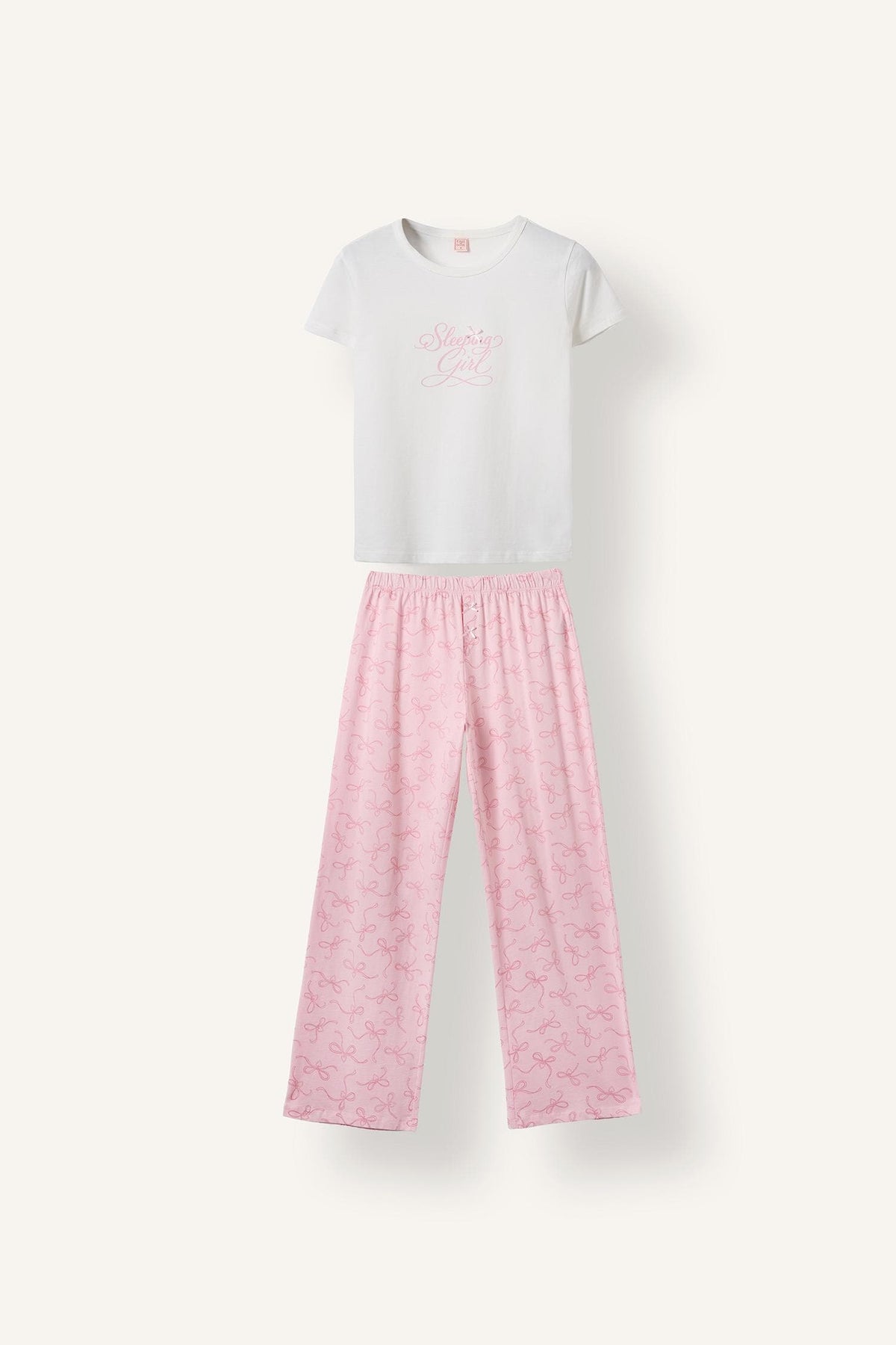 Short Sleeve Top Patterned Wide Leg Bottom Pajama Set