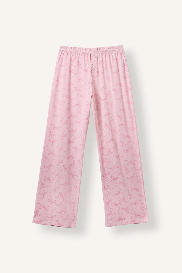 Short Sleeve Top Patterned Wide Leg Bottom Pajama Set