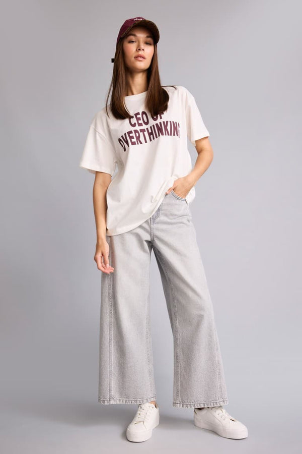 100% Cotton Overless Crew Neck Printed Short Sleeve White T-Shirt