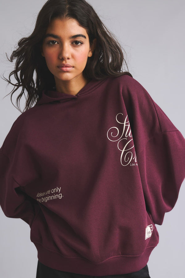 Overless Hooded Printed Thick Fabric Sweatshirt