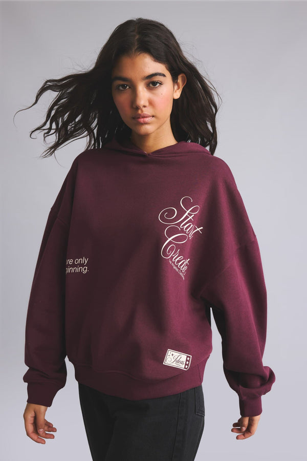 Overless Hooded Printed Thick Fabric Sweatshirt
