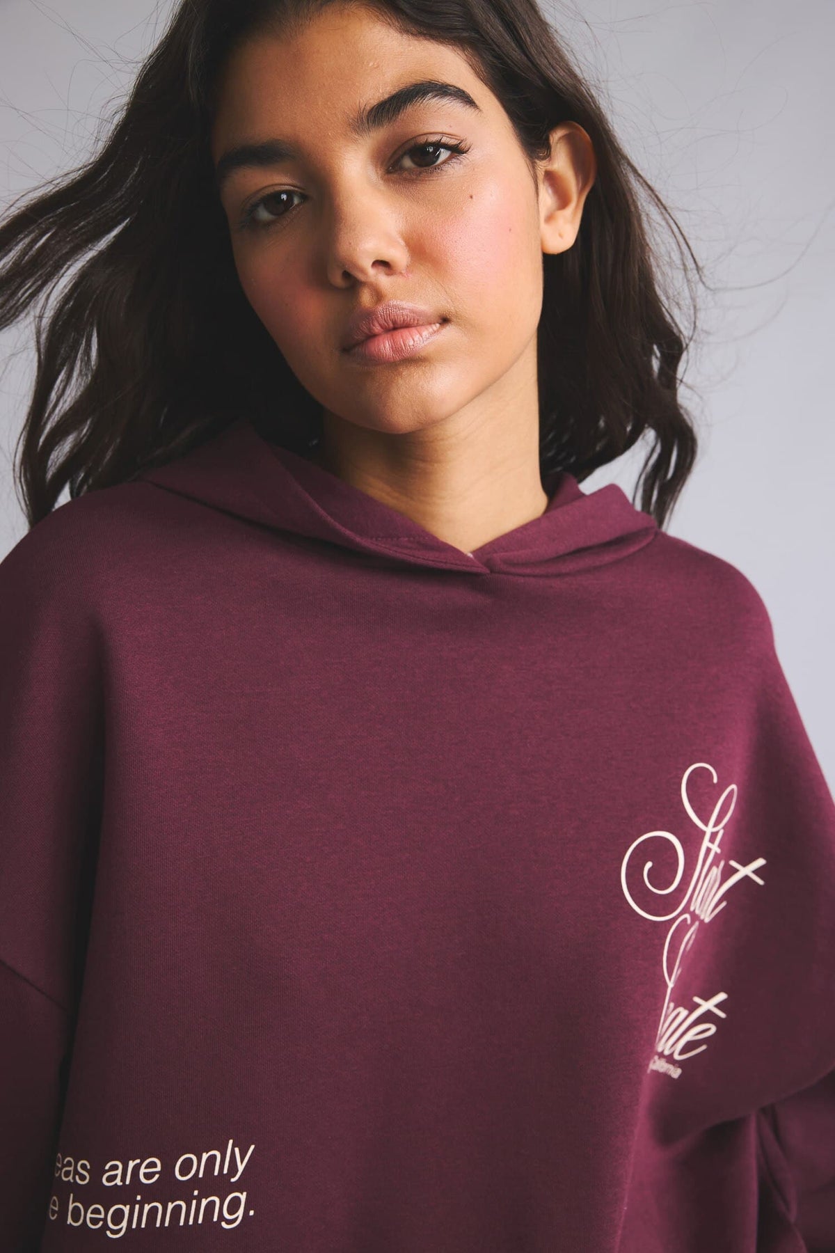 Overless Hooded Printed Thick Fabric Sweatshirt