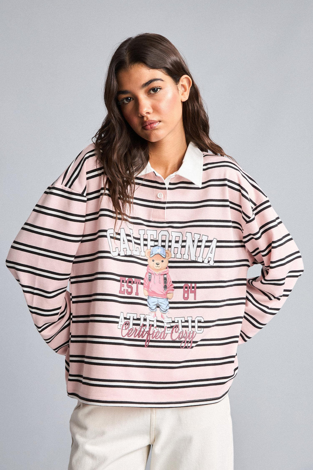 100% Cotton Overshırt Fitt Half Zipper Printed Sweatshirt