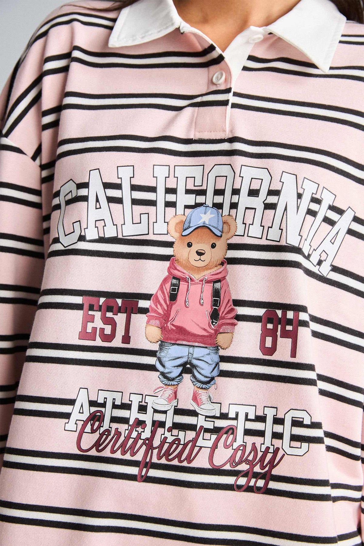 100% Cotton Overshırt Fitt Half Zipper Printed Sweatshirt