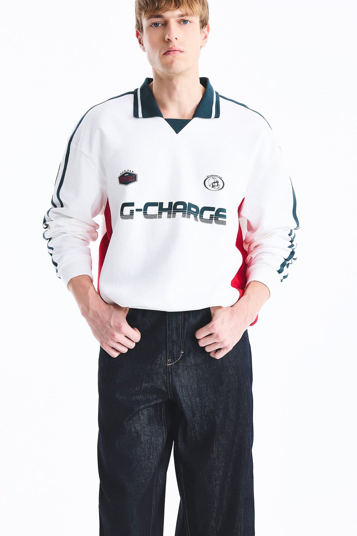 Boxy Fit Polo Collar Long Sleeve Printed Sweatshirt Main image