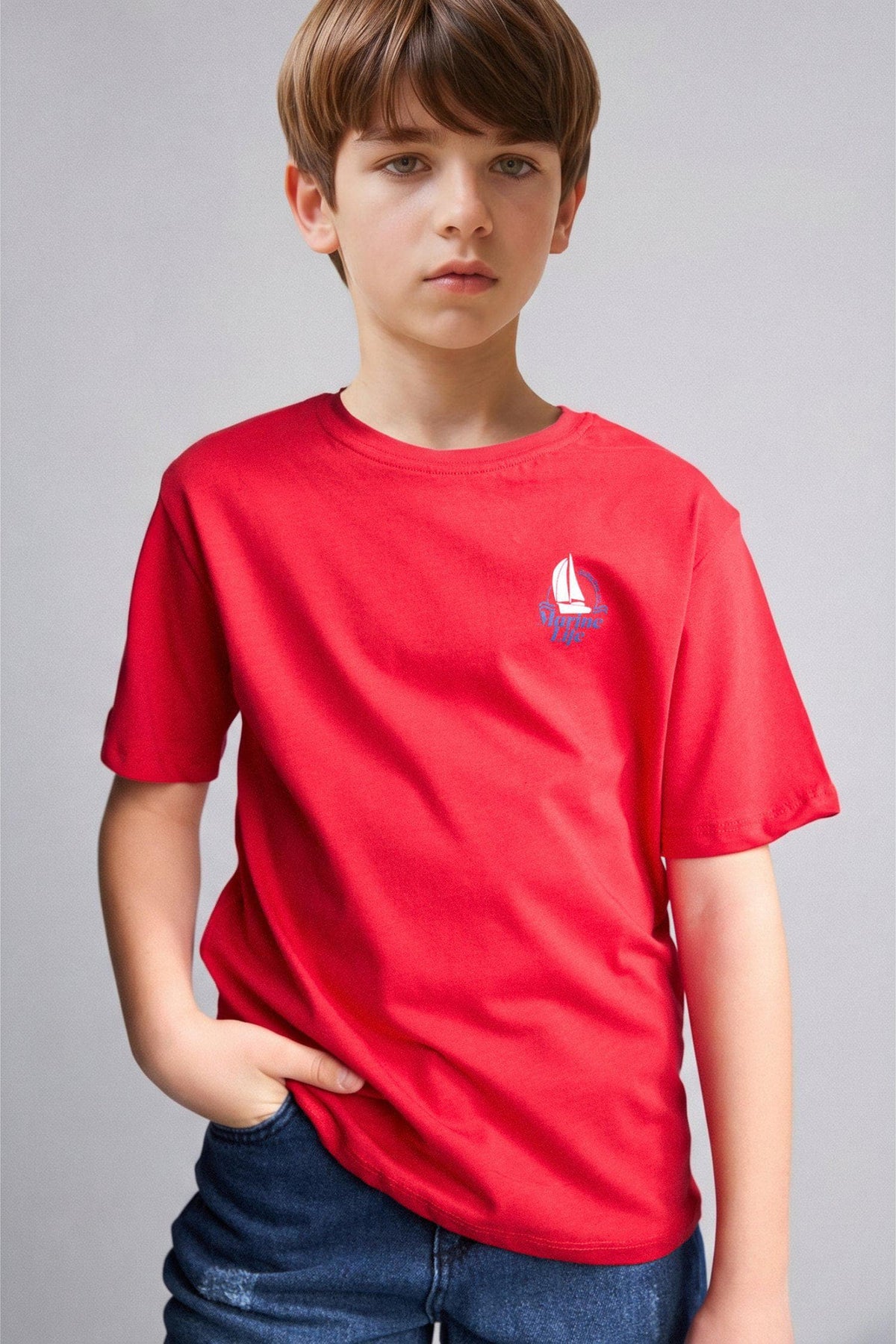 100% Cotton New Regular Fit Crew Neck Printed Short Sleeve Red T-Shirt Boys