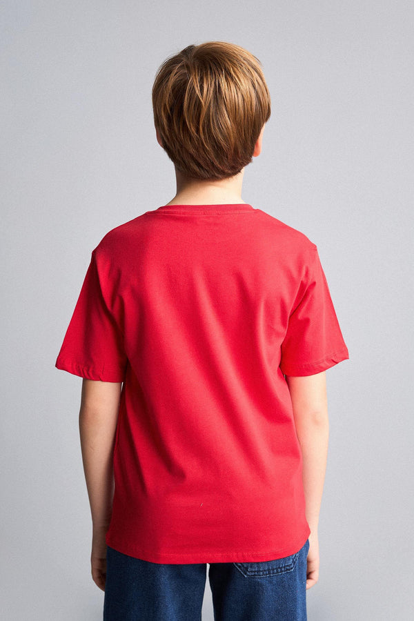 100% Cotton New Regular Fit Crew Neck Printed Short Sleeve Red T-Shirt Boys