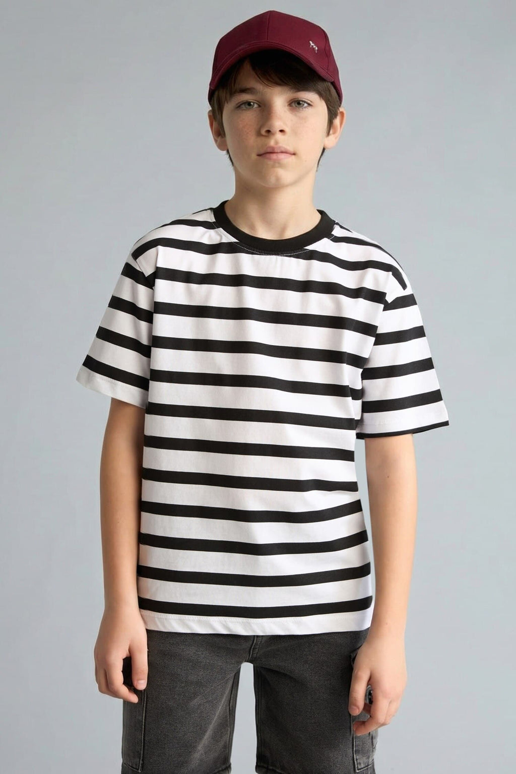 New Regular Crew Neck Striped Short Sleeve T-Shirt Boy