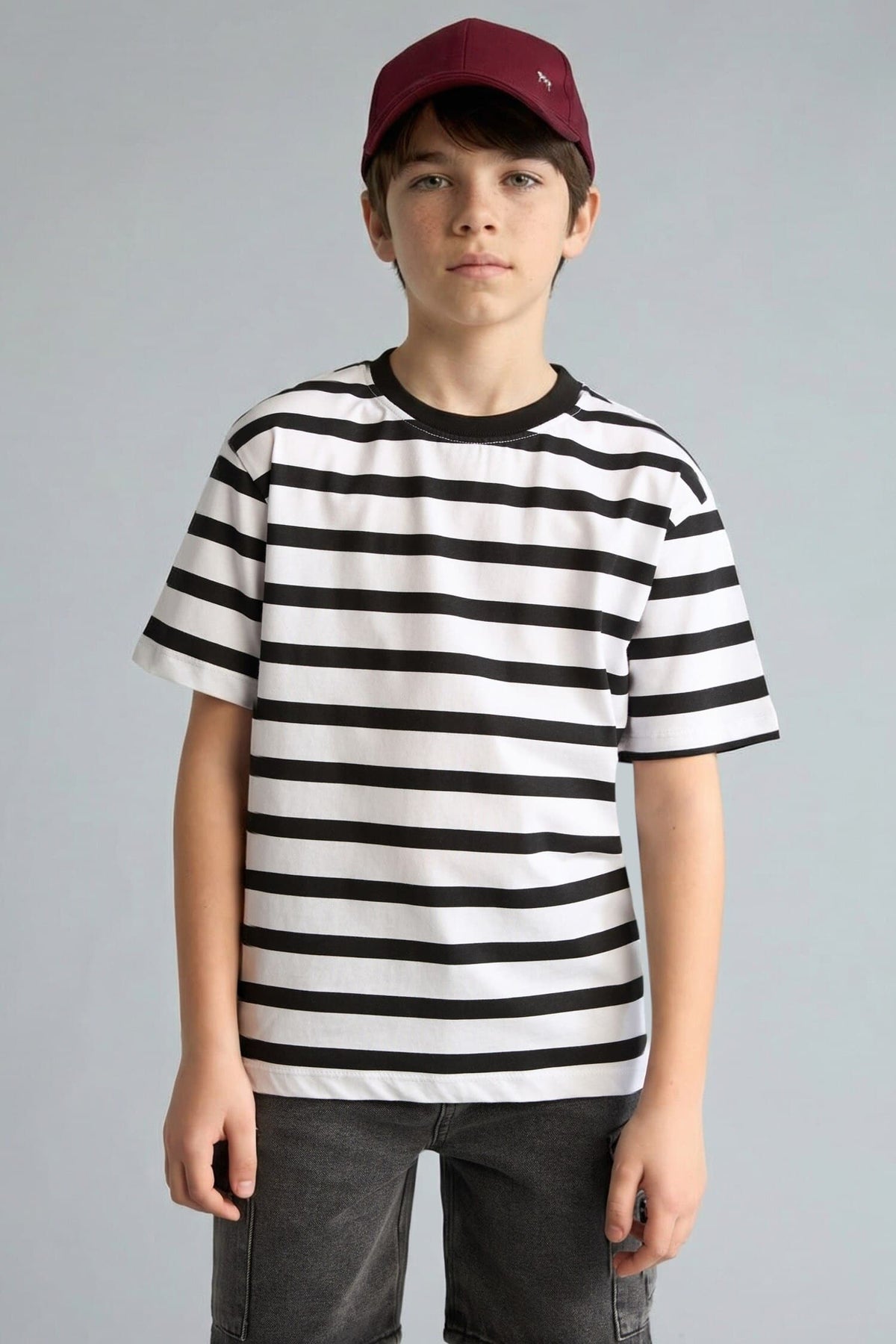 New Regular Crew Neck Striped Short Sleeve T-Shirt Boy