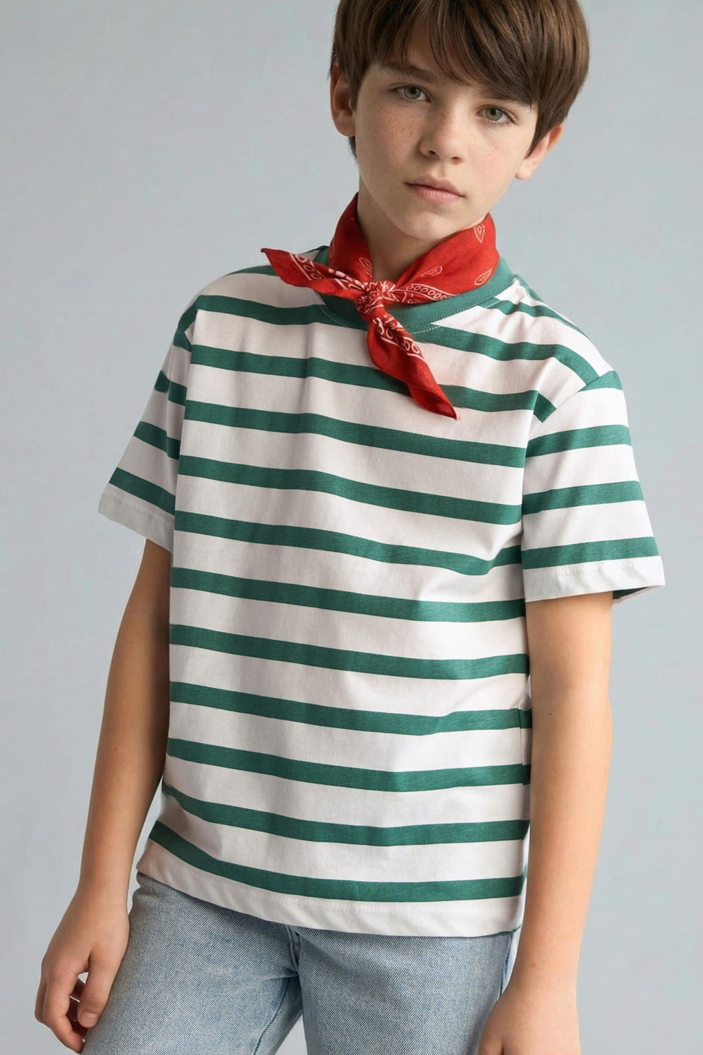 New Regular Crew Neck Striped Short Sleeve T-Shirt Boy