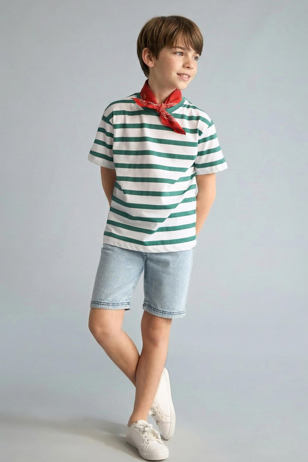 New Regular Crew Neck Striped Short Sleeve T-Shirt Boy