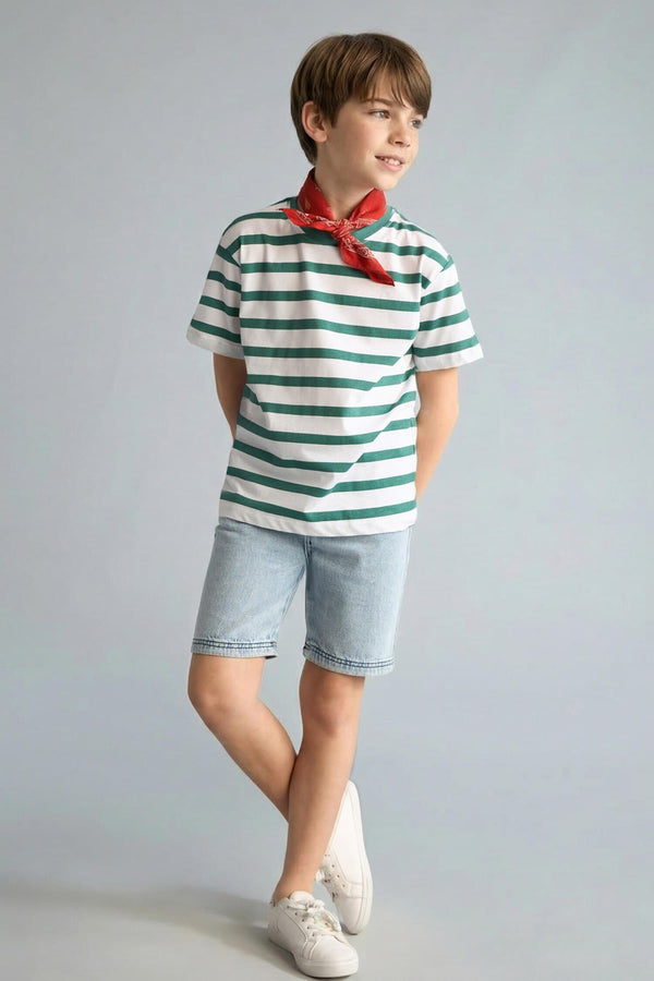 New Regular Crew Neck Striped Short Sleeve T-Shirt Boy