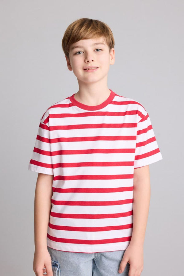 New Regular Crew Neck Striped Short Sleeve T-Shirt Boy
