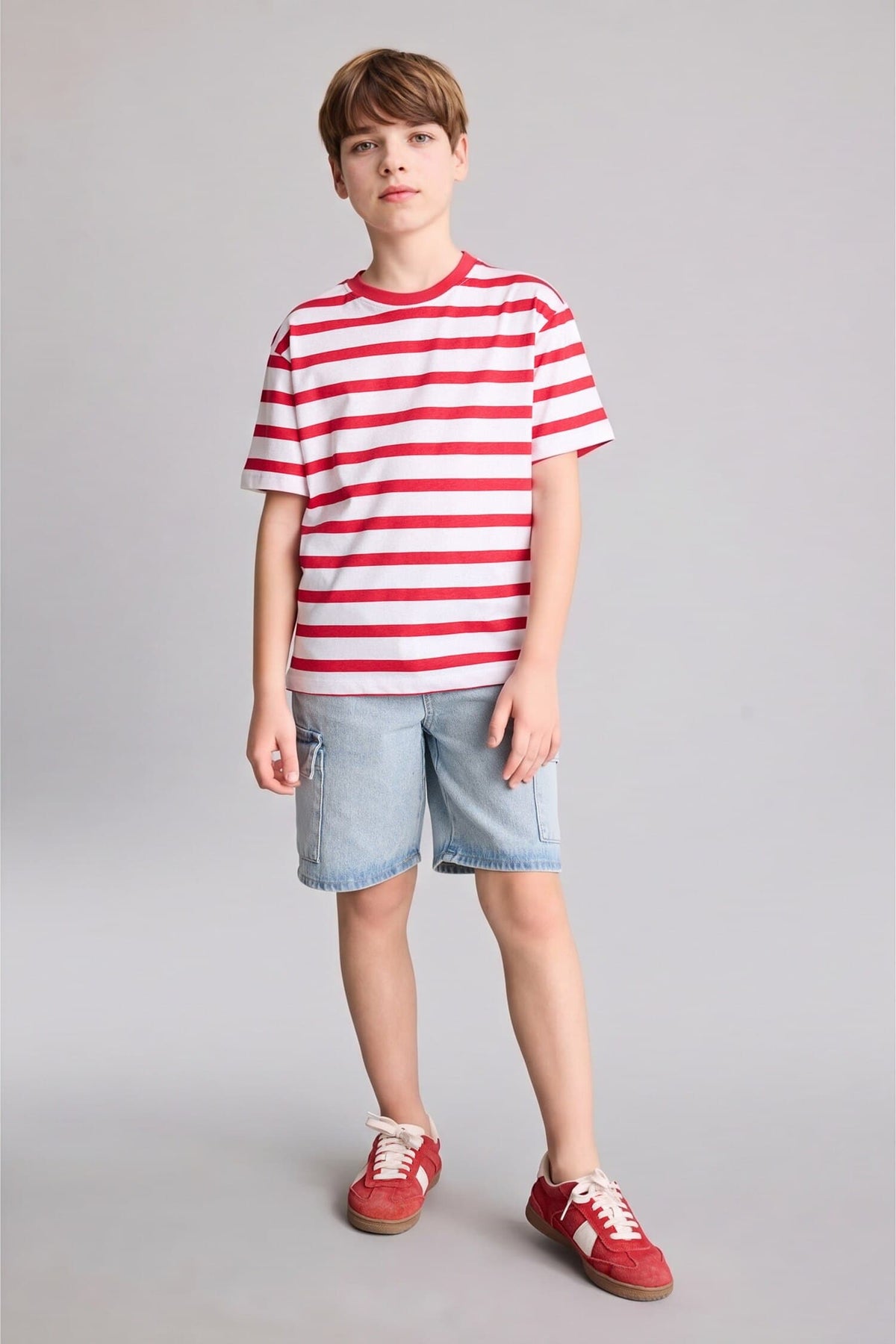 New Regular Crew Neck Striped Short Sleeve T-Shirt Boy