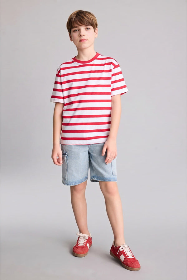 New Regular Crew Neck Striped Short Sleeve T-Shirt Boy
