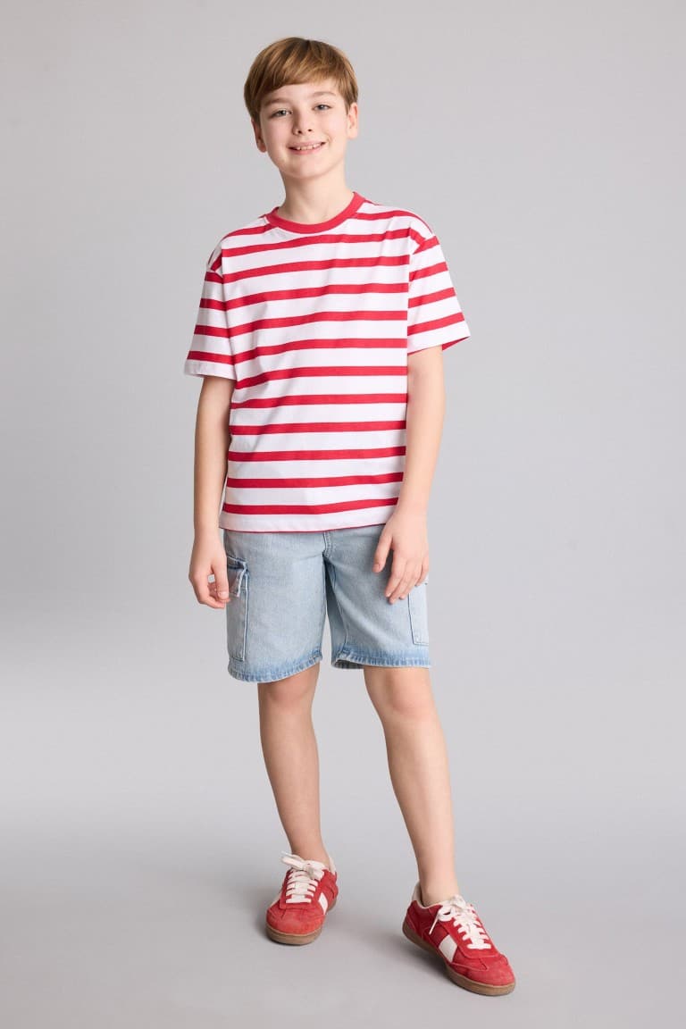 New Regular Crew Neck Striped Short Sleeve T-Shirt Boy