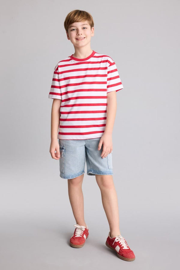 New Regular Crew Neck Striped Short Sleeve T-Shirt Boy