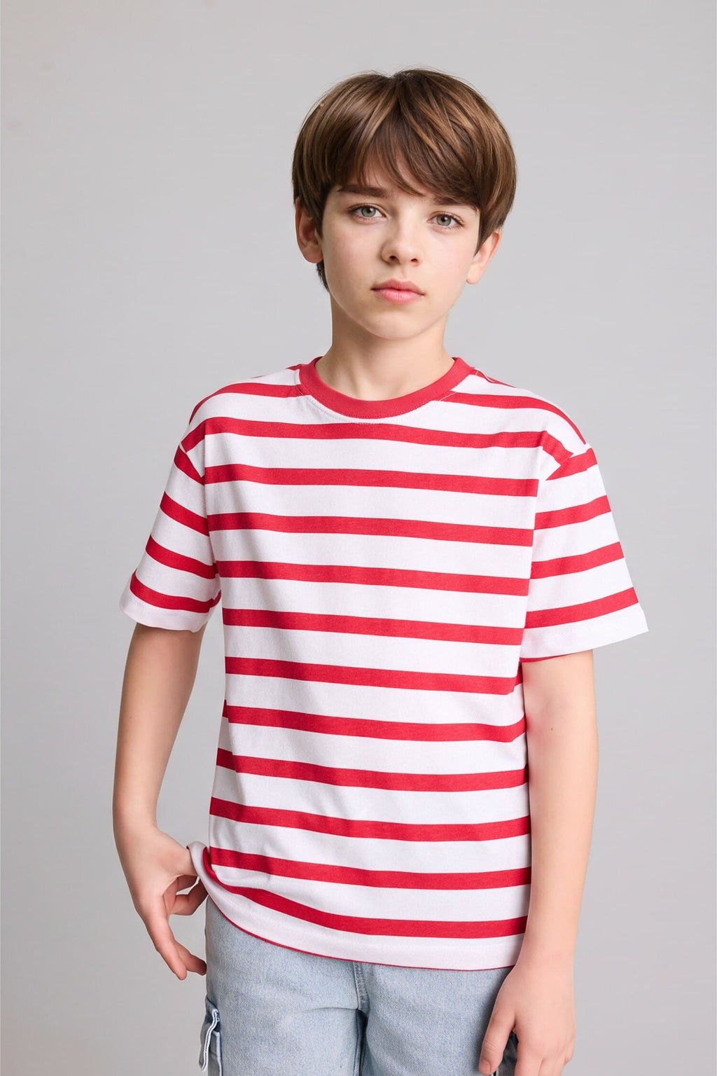 New Regular Crew Neck Striped Short Sleeve T-Shirt Boy