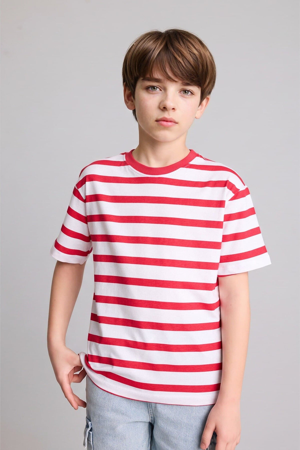 New Regular Crew Neck Striped Short Sleeve T-Shirt Boy