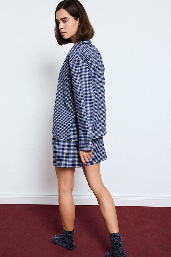 100% Cotton Regular Fit Long Sleeve Check Shorts Set 2 Pieces Flannel
