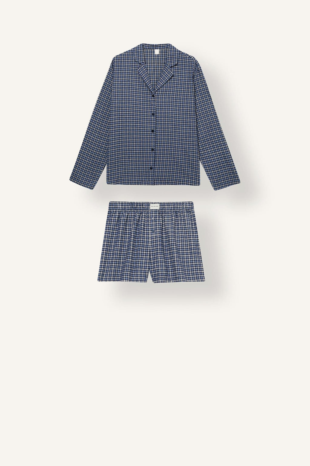 100% Cotton Regular Fit Long Sleeve Check Shorts Set 2 Pieces Flannel