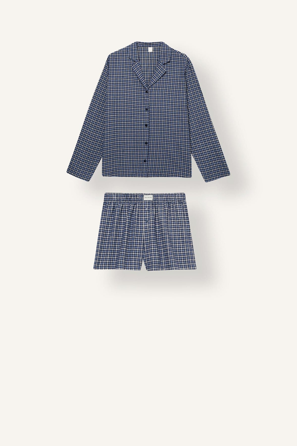 100% Cotton Regular Fit Long Sleeve Check Shorts Set 2 Pieces Flannel