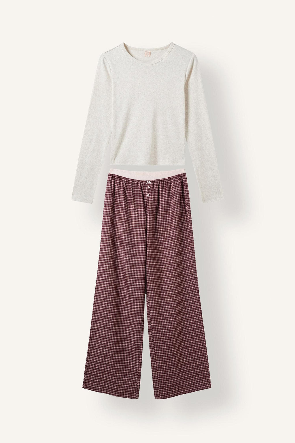 Regular Fit Crew Neck Long Sleeve Top Plaid Patterned Wide Leg Bottom Flannel Pajama Set