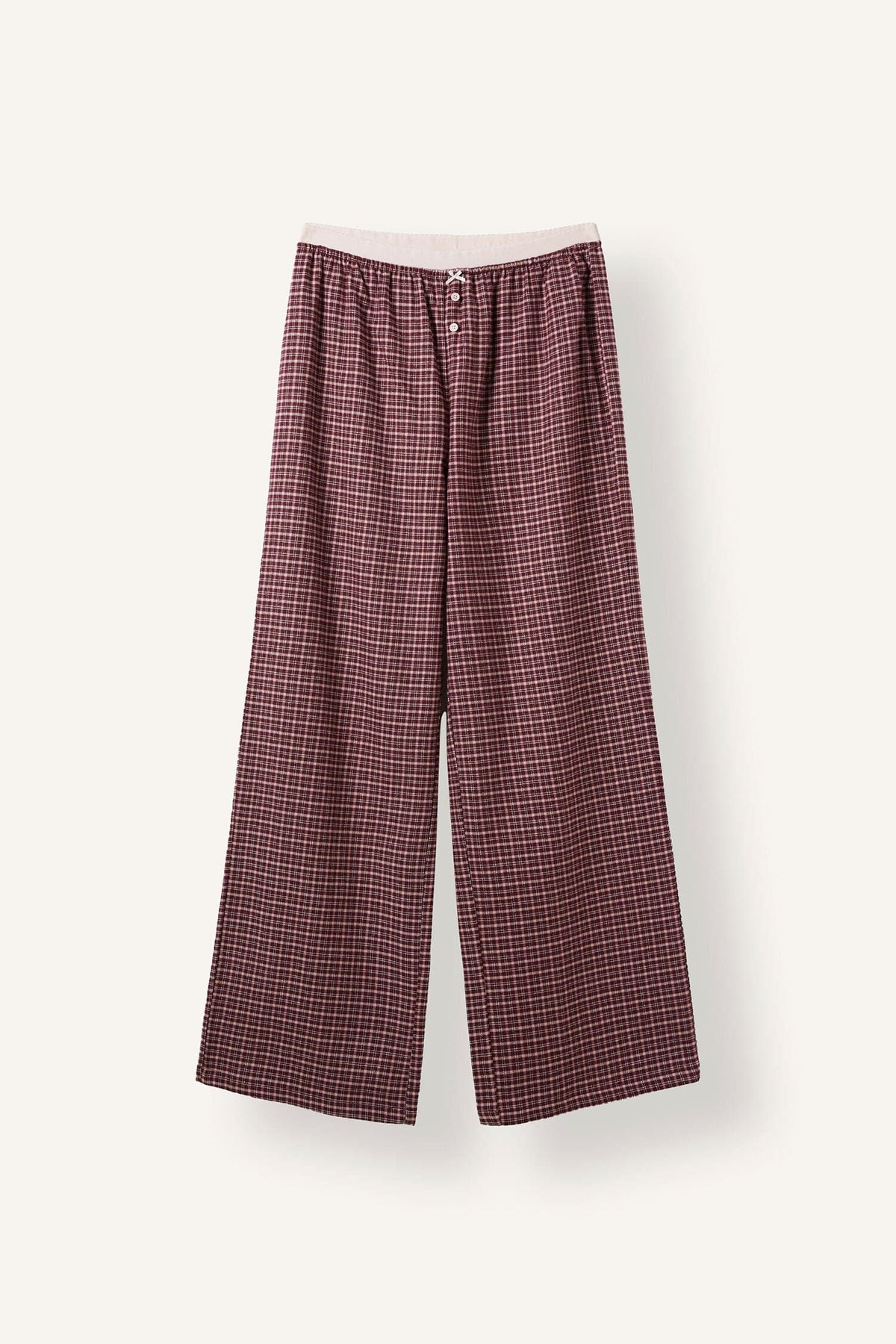 Regular Fit Crew Neck Long Sleeve Top Plaid Patterned Wide Leg Bottom Flannel Pajama Set